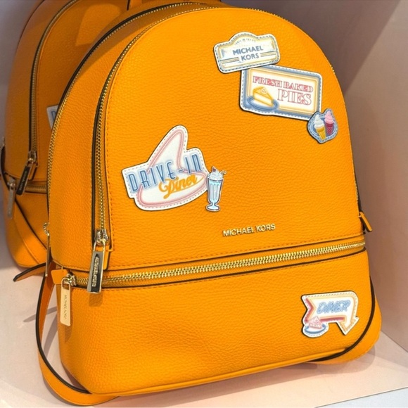 Michael Kors Rhea Medium Color-Block Signature Logo Backpack Pop Orange - Picture 1 of 9